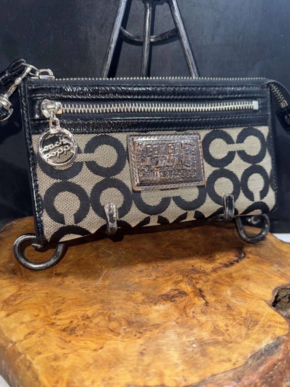 Ladies Coach Poppy  Black CC Design Wristlet